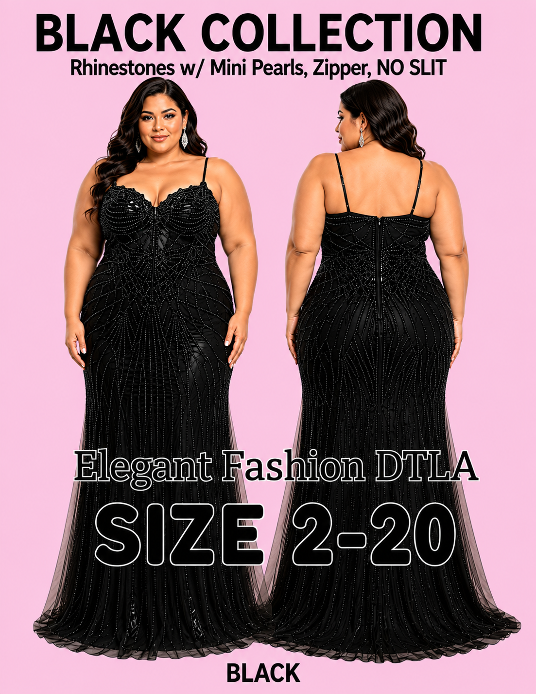 ✨ Elegant Fashion✨ 2 COLORS Rhinestones NO SLIT (SIZE 2-22)
