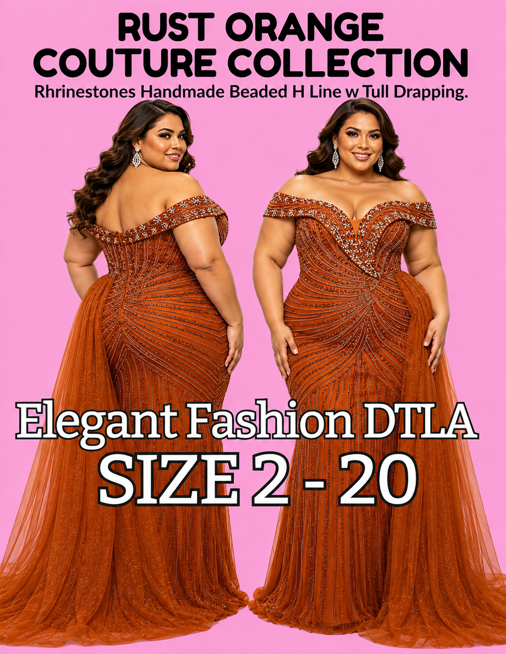 RUST ORANGE BEADED STONES (SIZE 2-20)✨ Elegant Fashion✨EF168261
