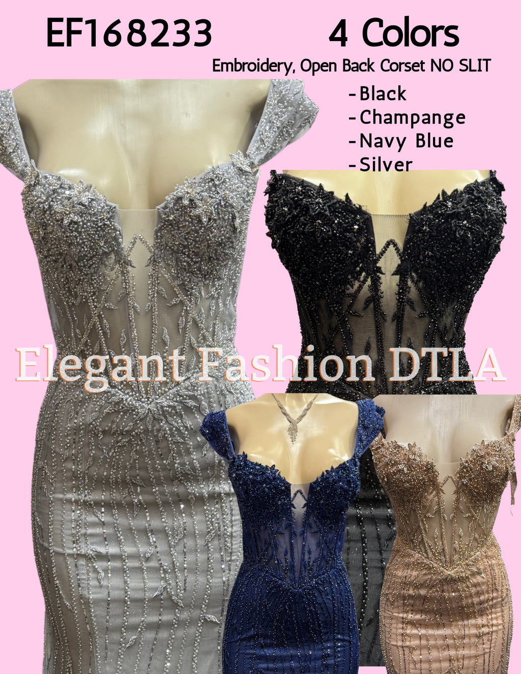 EF168223 Embroidery OPEN CORSET BACK (NO STRETCH)