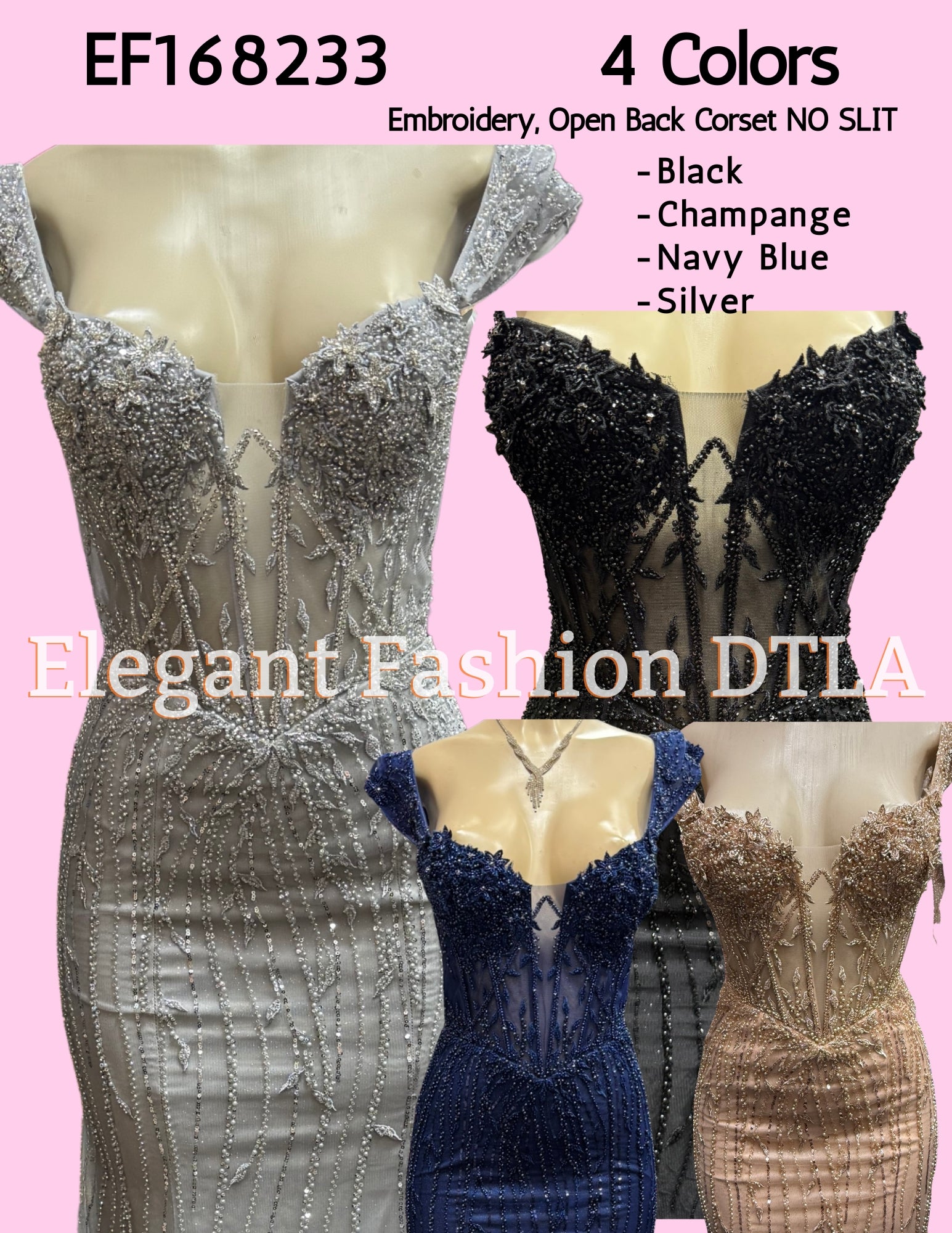 EF168223 Embroidery OPEN CORSET BACK (NO STRETCH)