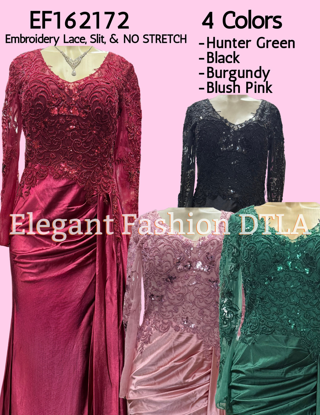 EF162172 Long Sleeve Lace Embroidery w/ SLIT