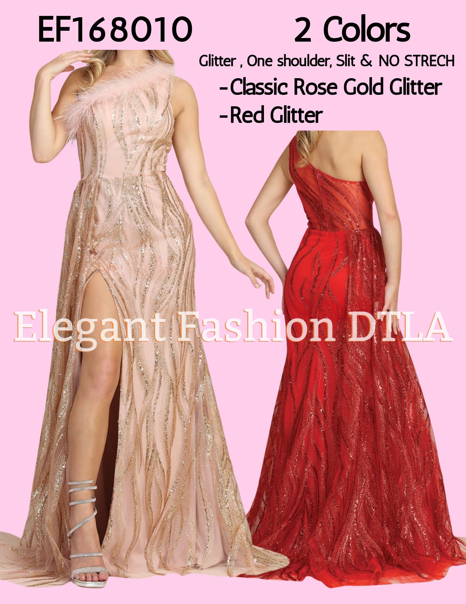 ✨  LS ✨ EF168010 One Shoulder Glitter Gown w/ Slit