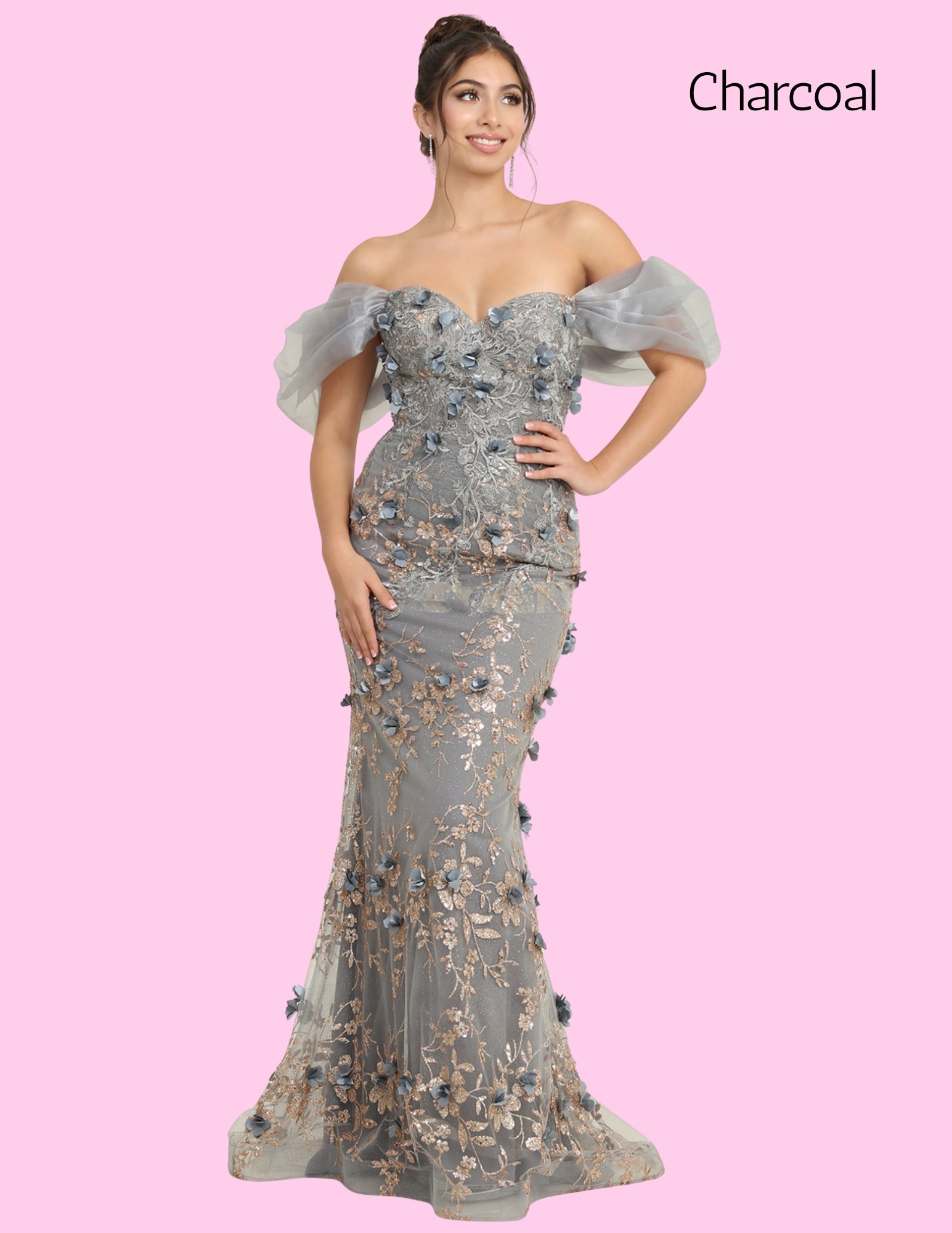 ✨ EF168037 Floral Embroidery w/Gold Glitter