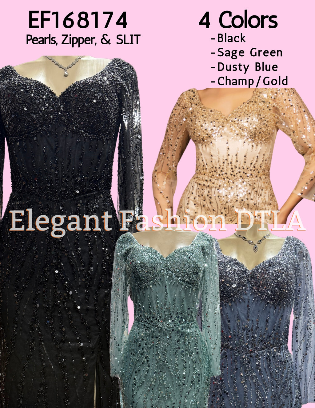 💎💎 EF168174 Long Sleeve Pearls & Sequence (NO STRETCH)