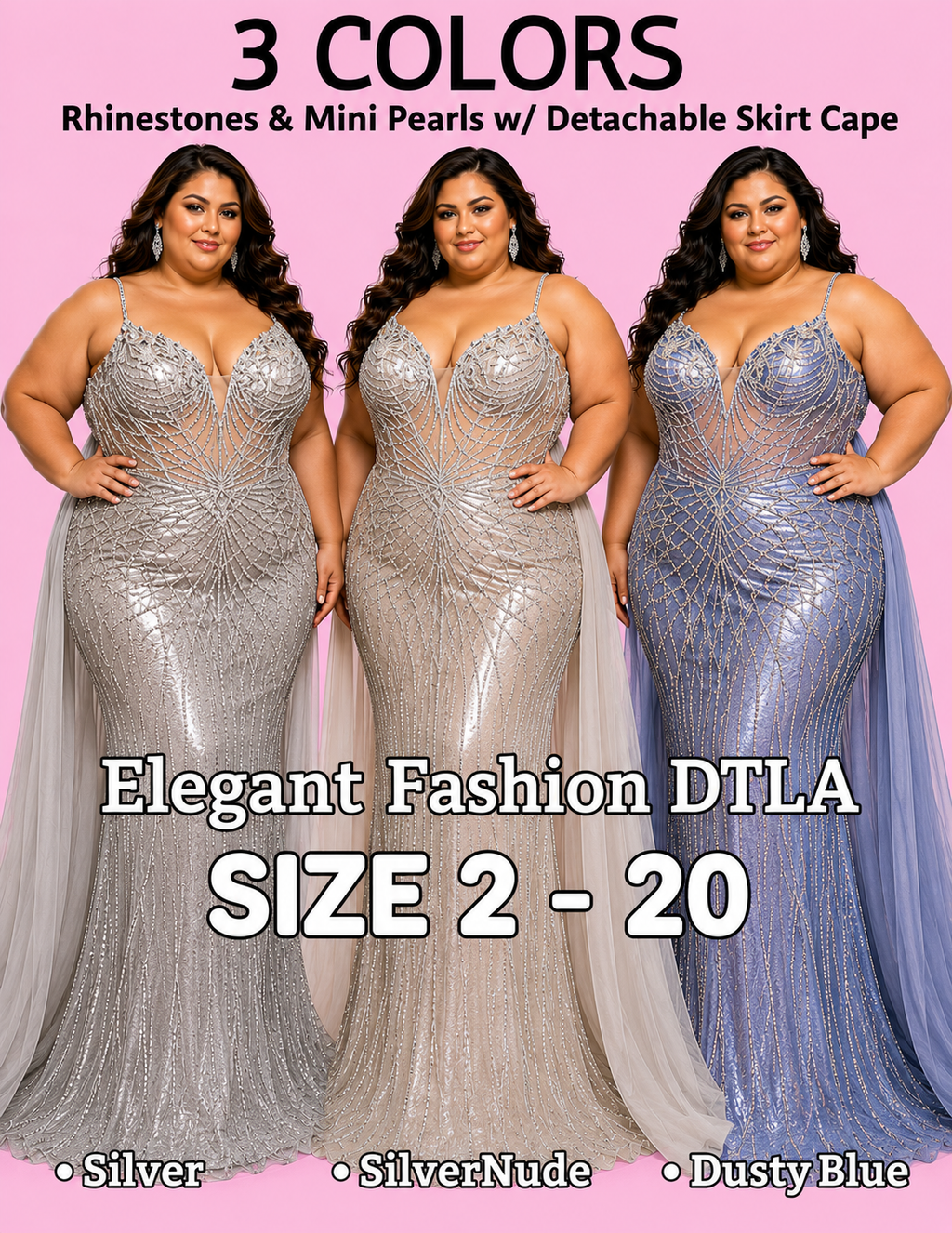PLUS SIZE (SIZE 2-20) ✨ Elegant Fashion✨3 COLORS W/ Detachable Skirt Cape