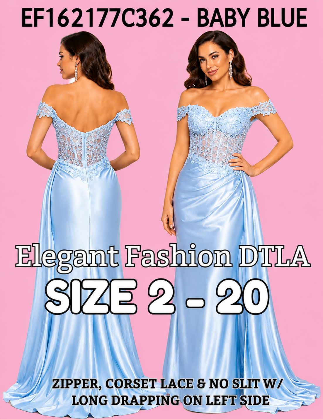 (SIZE 2-22)✨9 COLORS:  Corset Lace w/ no slit