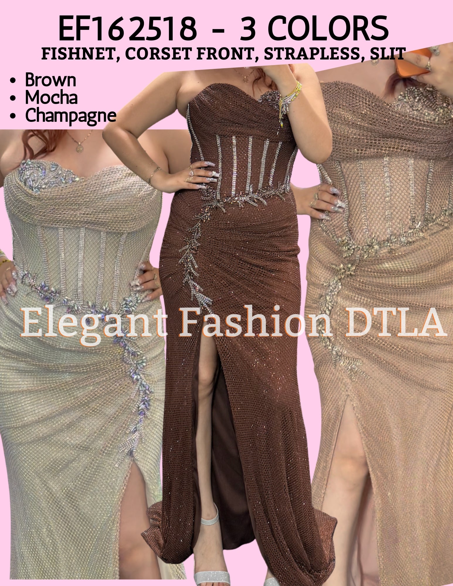 ✨ Elegant Fashion✨  Strapless Gown w/ Fishnet Sparkles