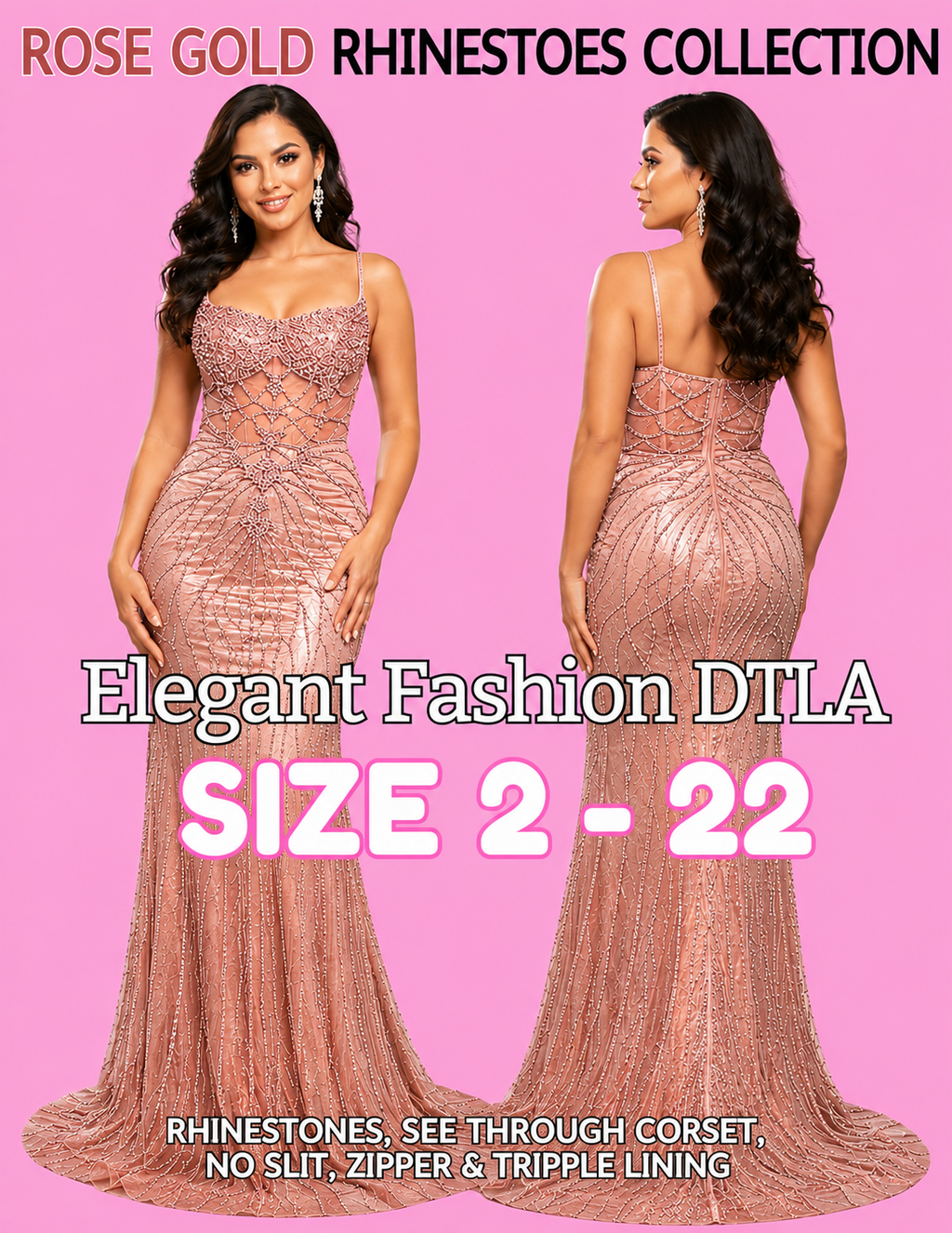 PLUS SIZE (SIZE 2-22) ✨ Elegant Fashion✨ 3 COLORS OF Rhinestones & NO SLIT