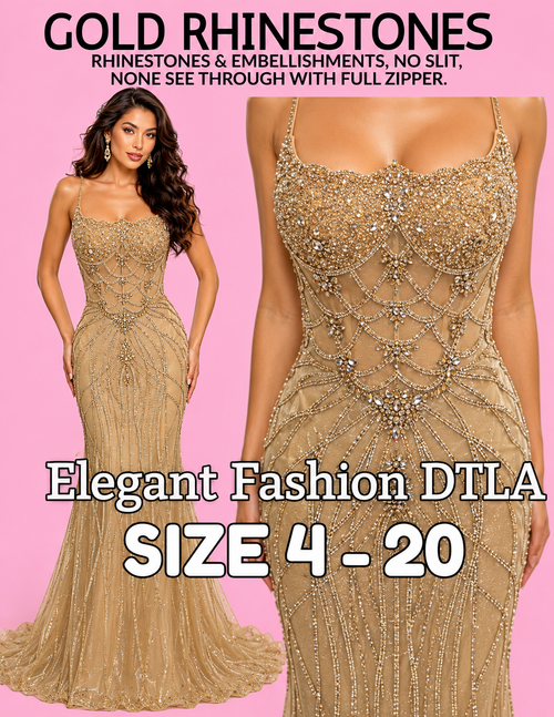 (SIZE 2-20) ✨ Elegant Fashion✨GOLD RHINESTONES