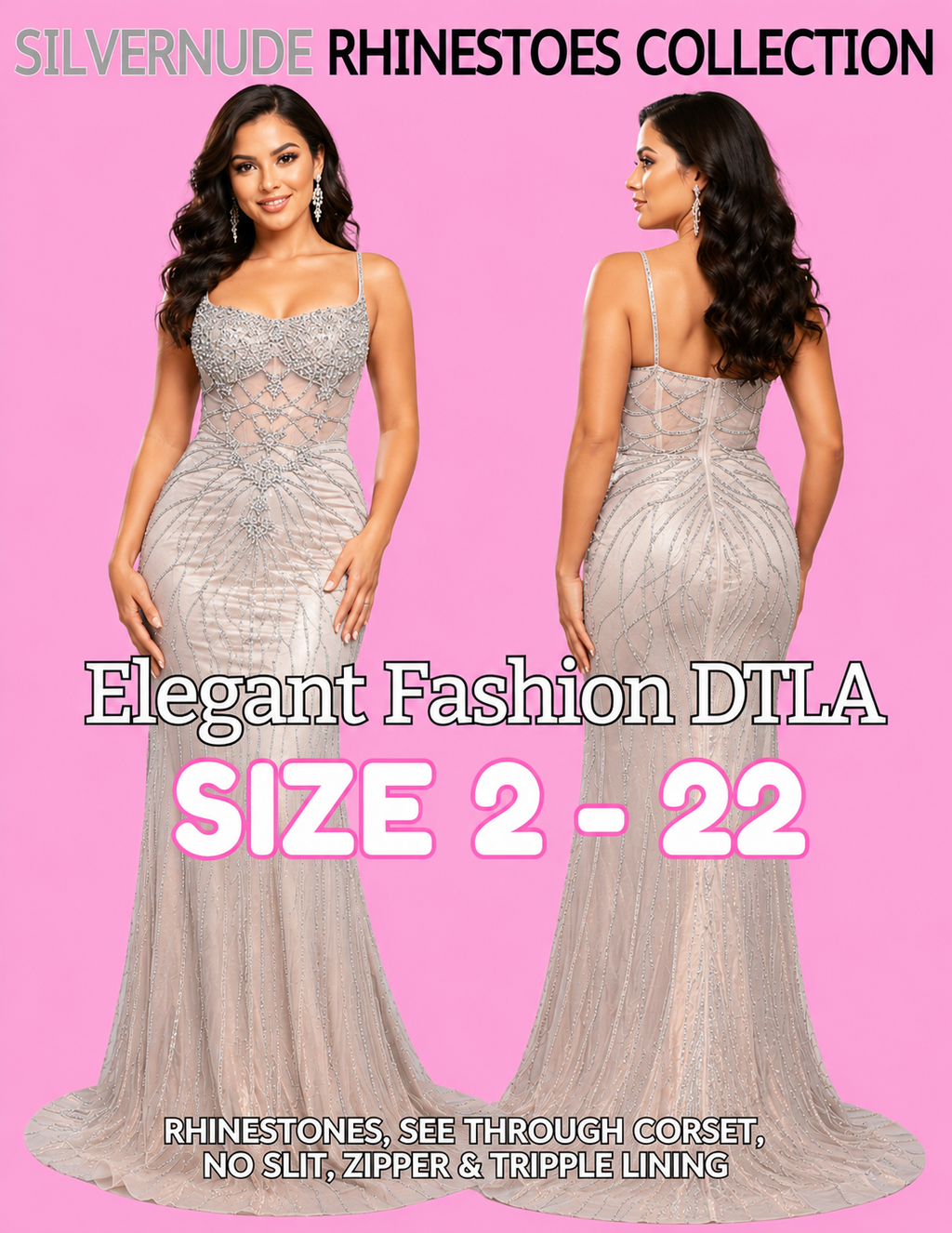 PLUS SIZE (SIZE 2-22) ✨ Elegant Fashion✨ 3 COLORS OF Rhinestones & NO SLIT