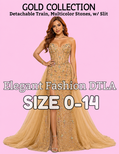 (SIZE 0-14) ✨ Elegant Fashion✨ Gold Handmade Multicolor Stones W/detachable skirt (SIZE 0-14)