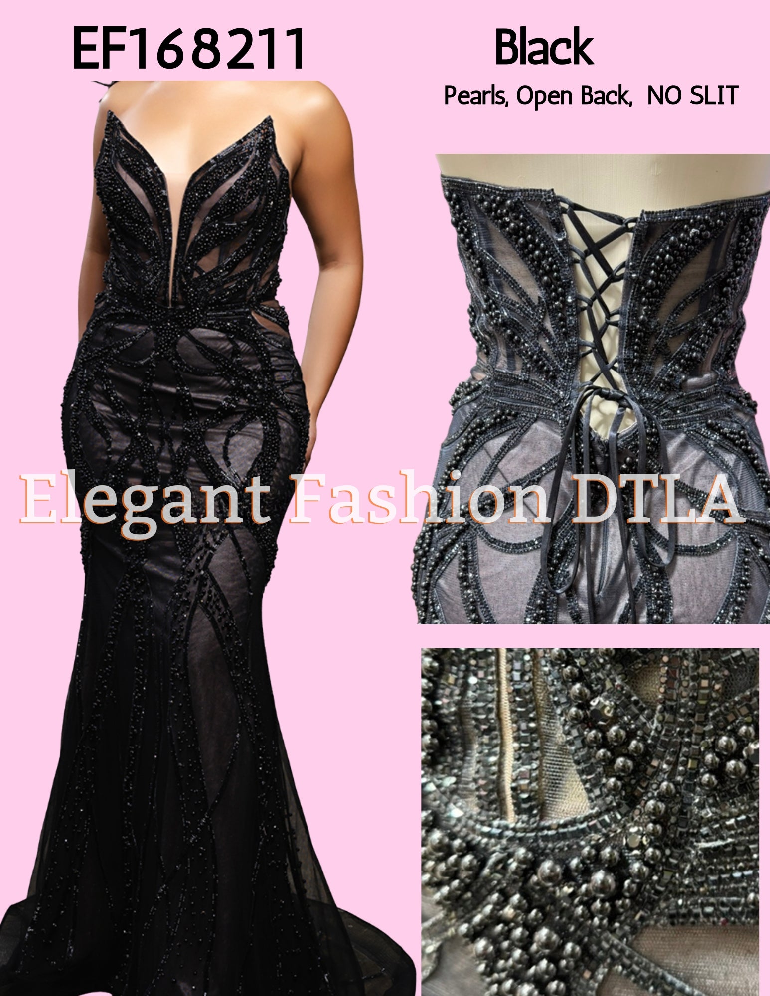 💎 2026 💎 EF168211 Pearls & Rhinestones Open Back