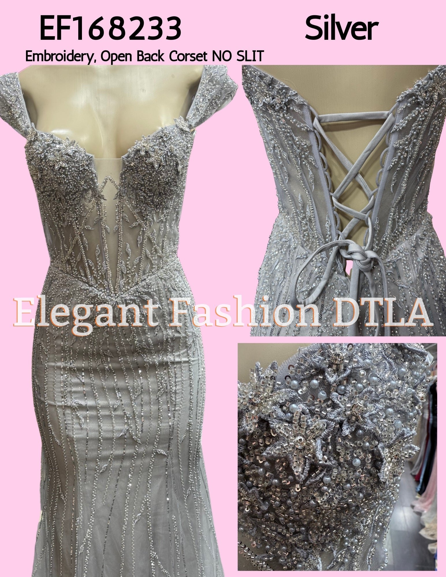 EF168223 Embroidery OPEN CORSET BACK (NO STRETCH)