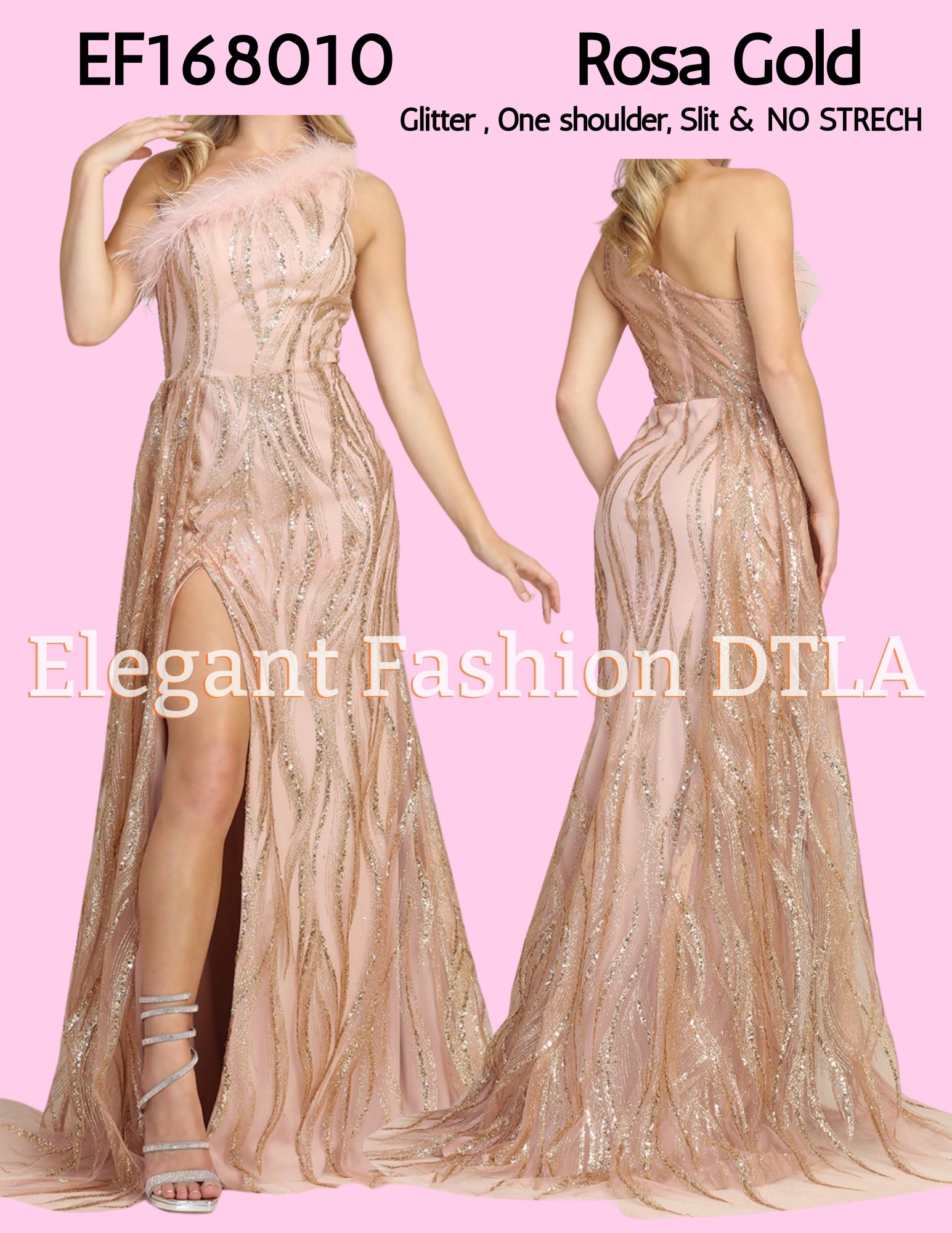 ✨  LS ✨ EF168010 One Shoulder Glitter Gown w/ Slit