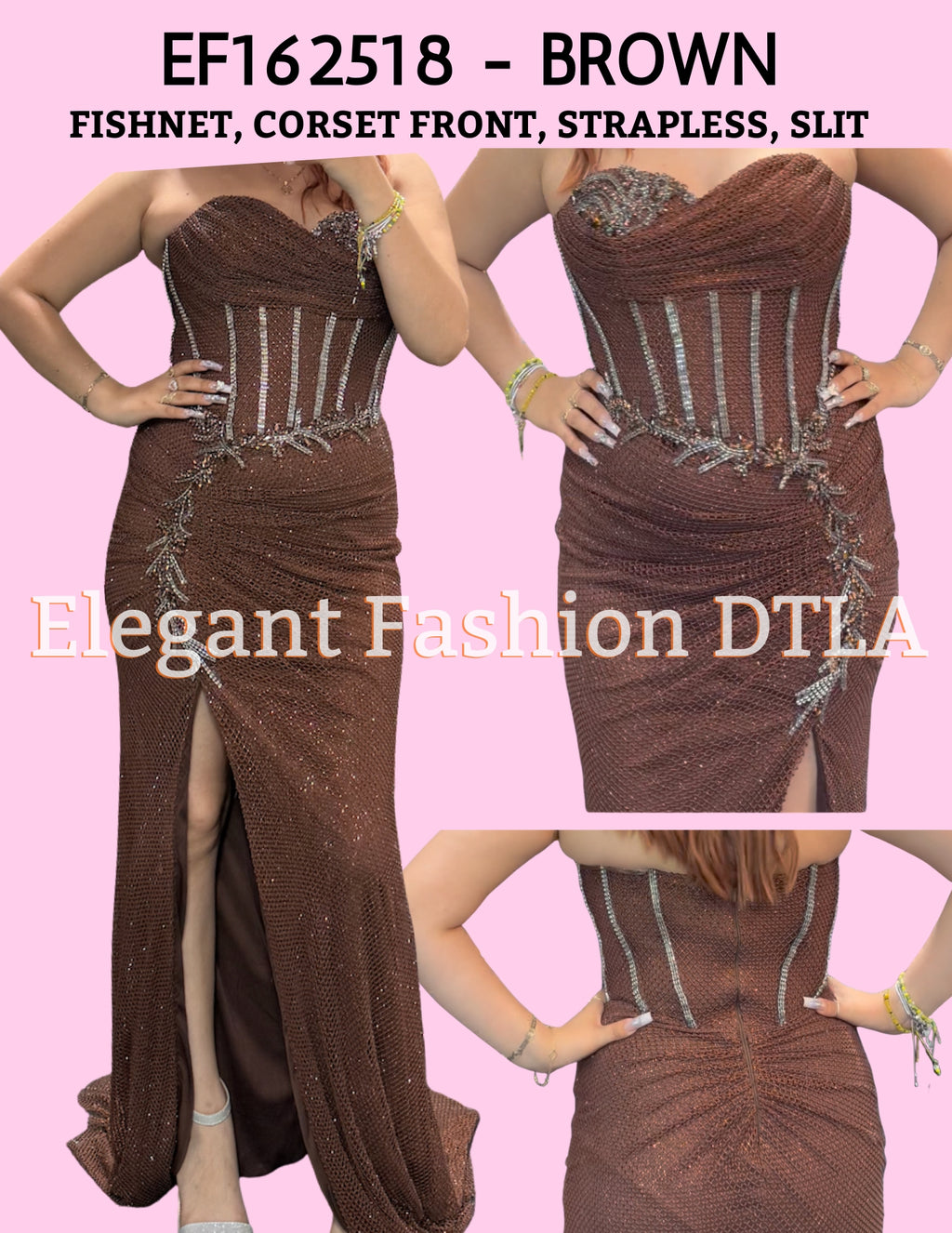 ✨ Elegant Fashion✨  Strapless Gown w/ Fishnet Sparkles