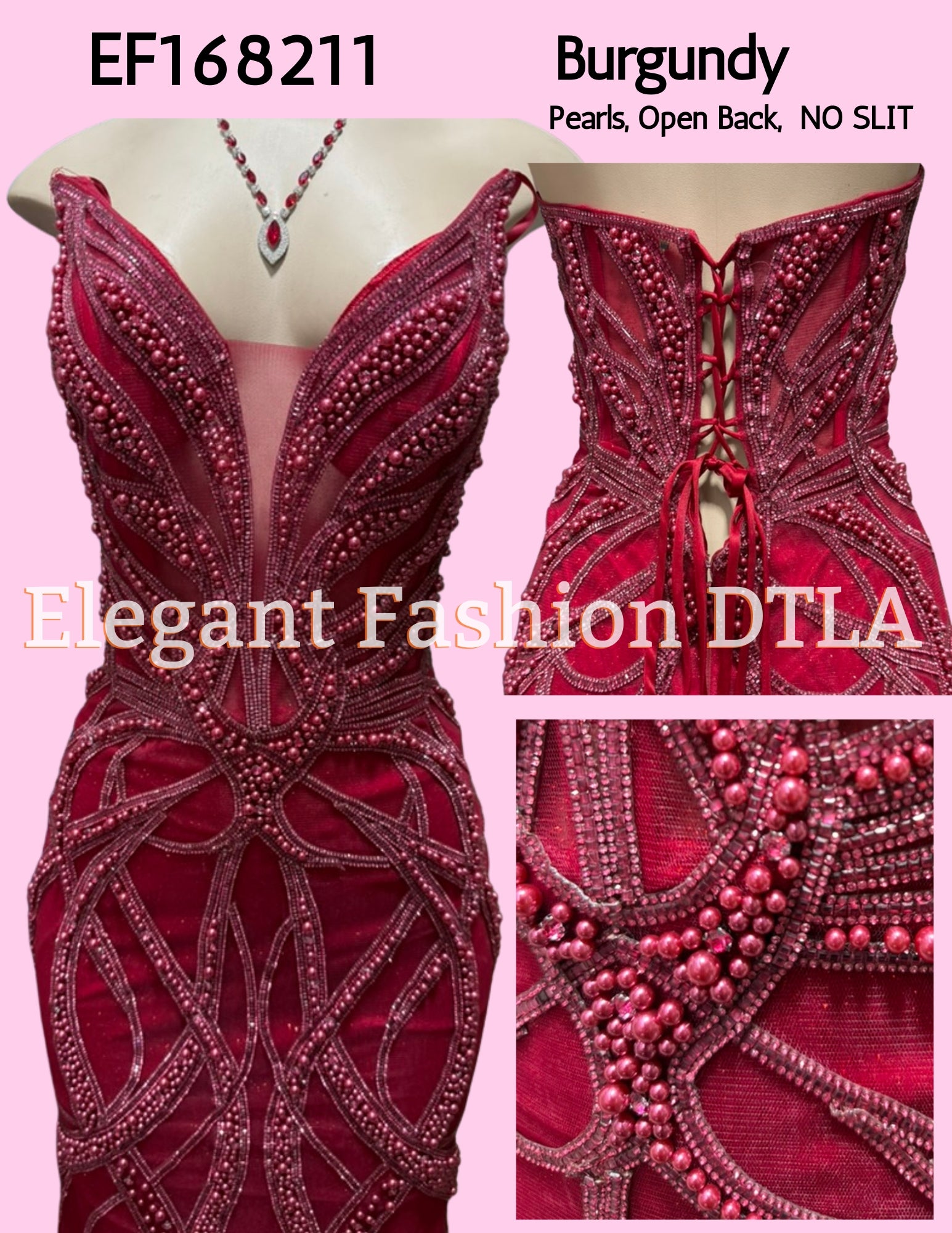 💎💎 EF168211 Pearls & Rhinestones Open Back