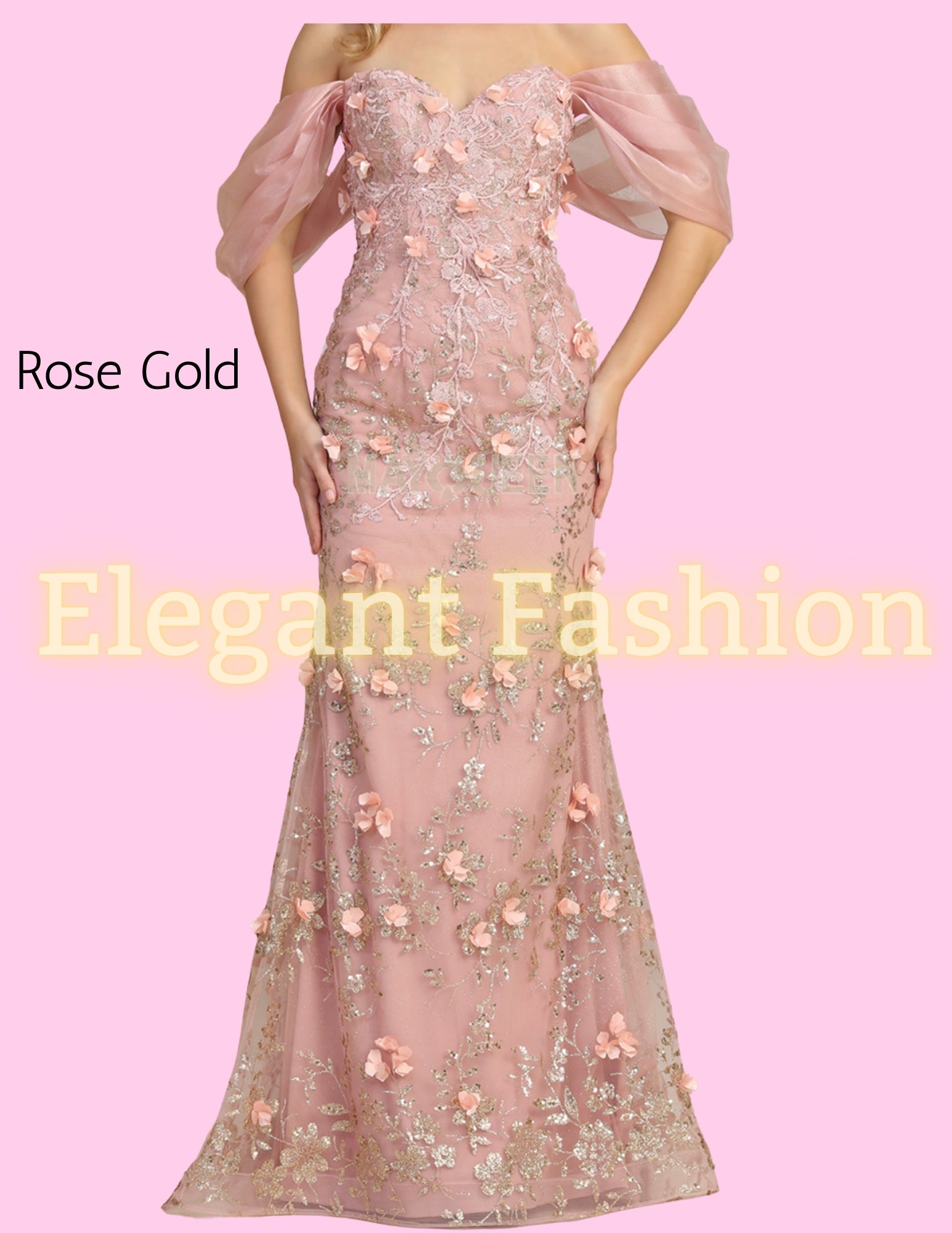 ✨ Elegant Fashion ✨  EF168037 Floral Embroidery w/Gold Glitter