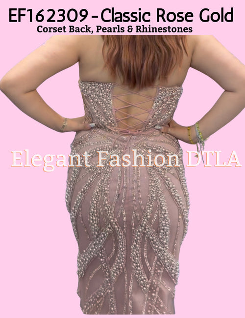(SIZE 2-16)✨ Elegant Fashion✨ Classic Rose Gold Pearls & Rhinestones
