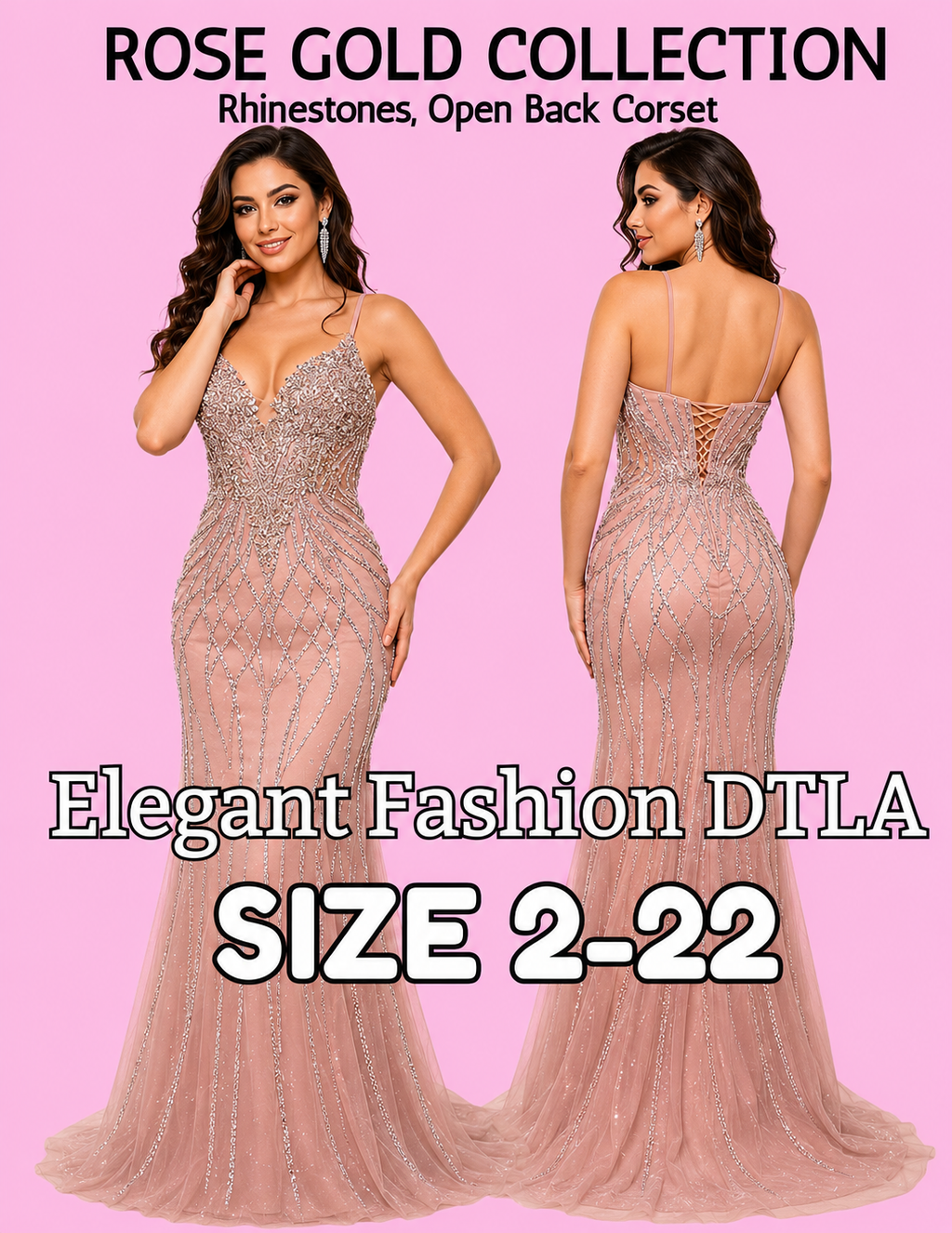 PLUS SIZE (SIZE 2-22) ✨Elegant Fashion ✨ Rhinestones & OPEN BACK