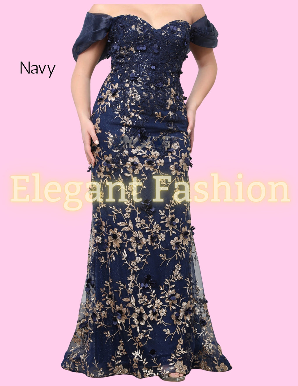 ✨ Elegant Fashion ✨  EF168037 Floral Embroidery w/Gold Glitter
