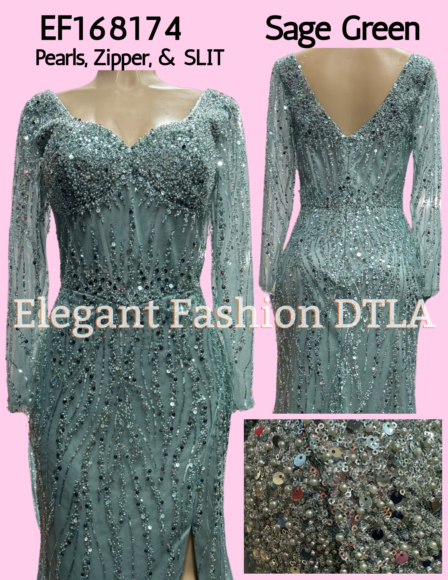 💎💎 EF168174 Long Sleeve Pearls & Sequence (NO STRETCH)