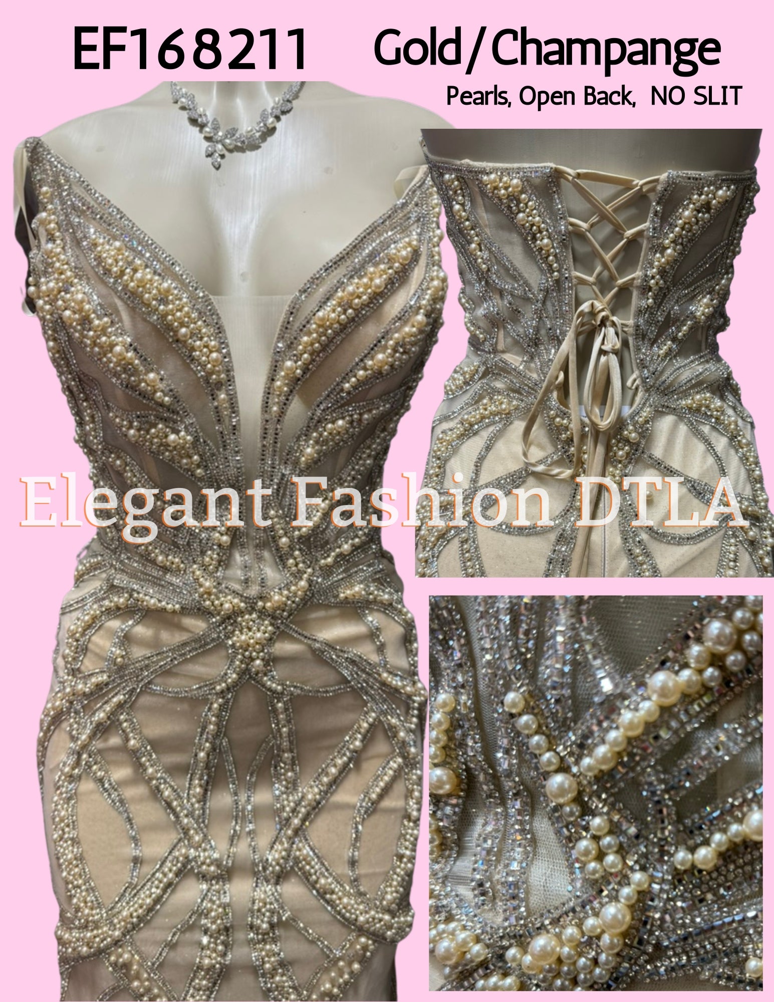 💎💎 EF168211 Pearls & Rhinestones Open Back