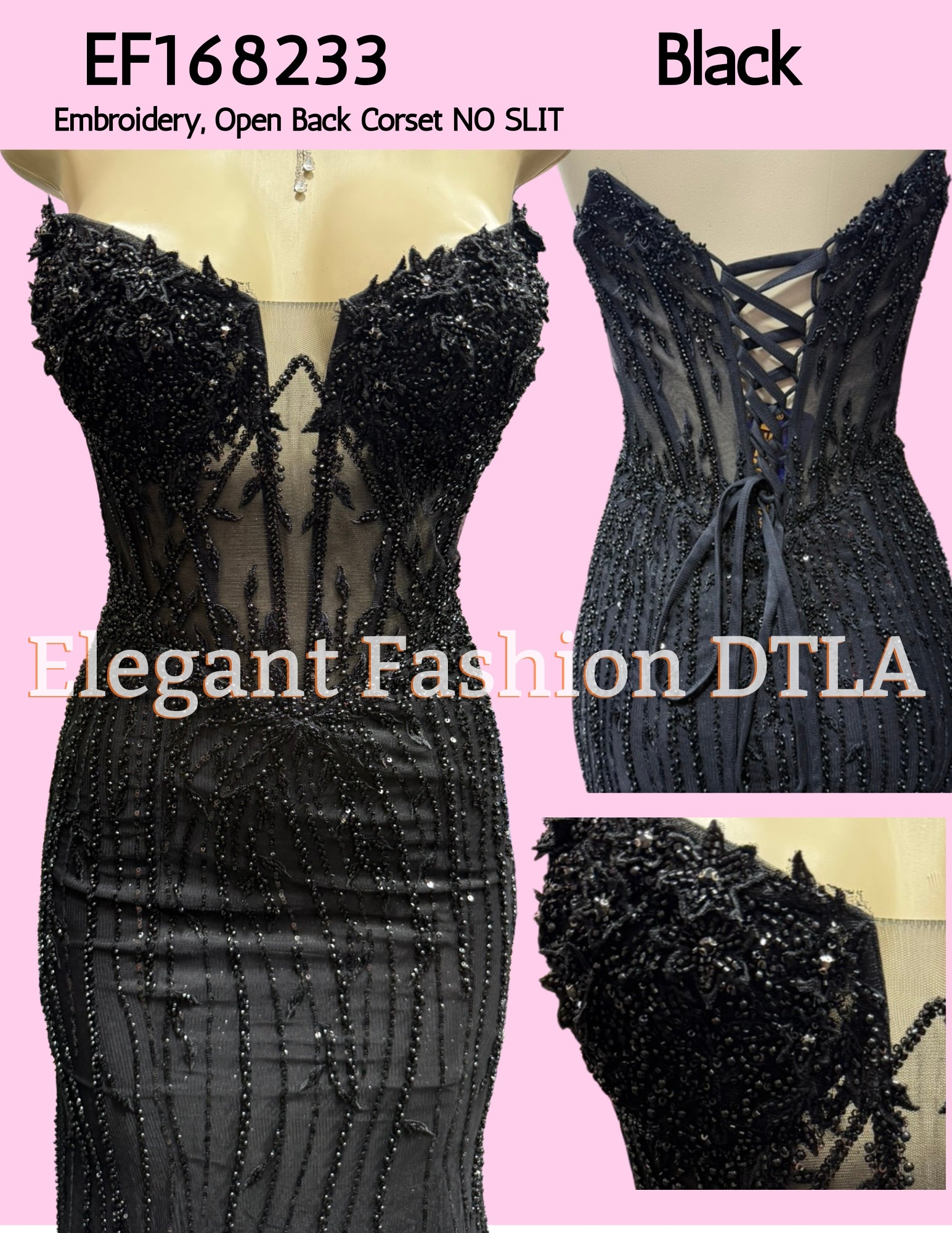 EF168223 Embroidery OPEN CORSET BACK (NO STRETCH)