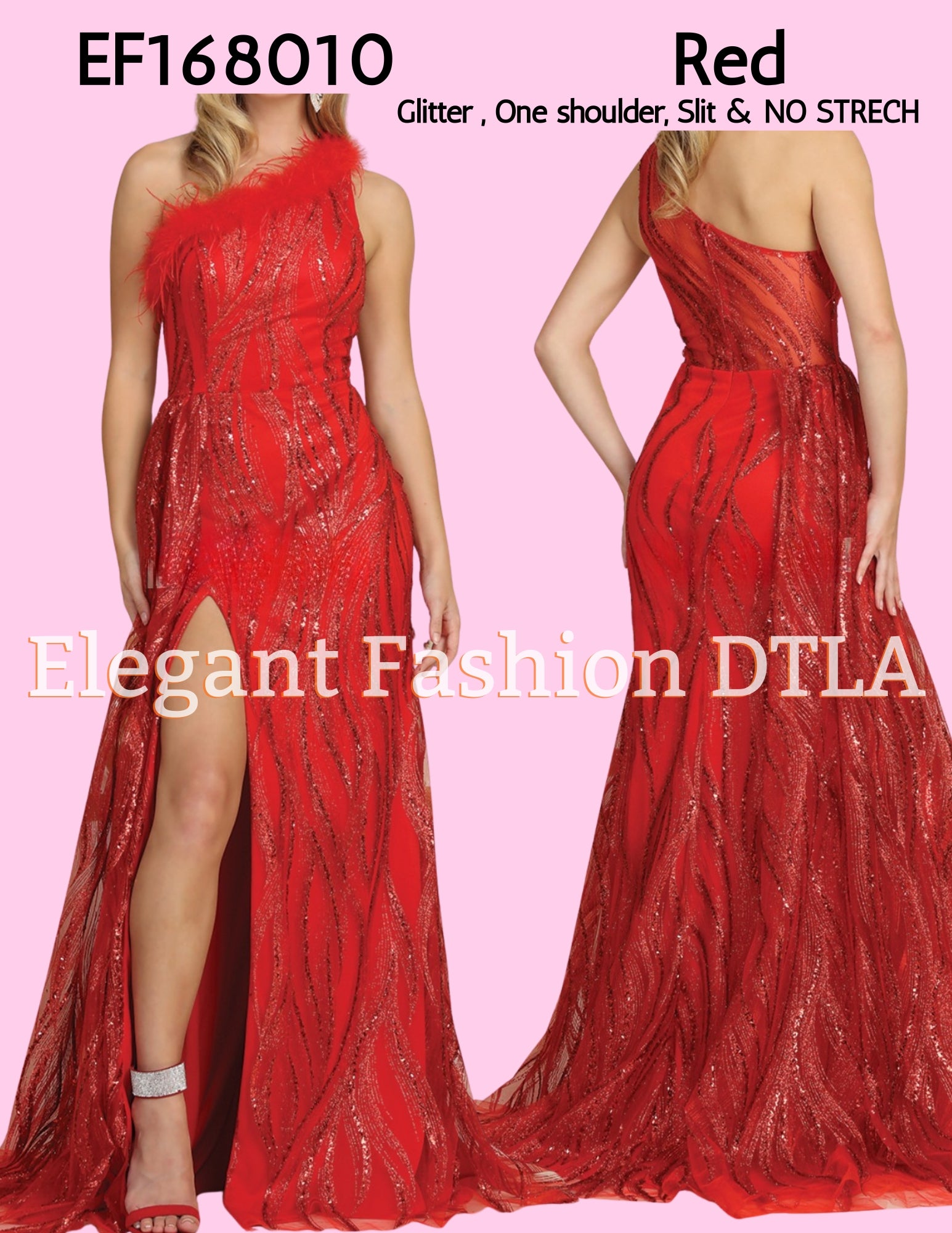 ✨  LS ✨ EF168010 One Shoulder Glitter Gown w/ Slit