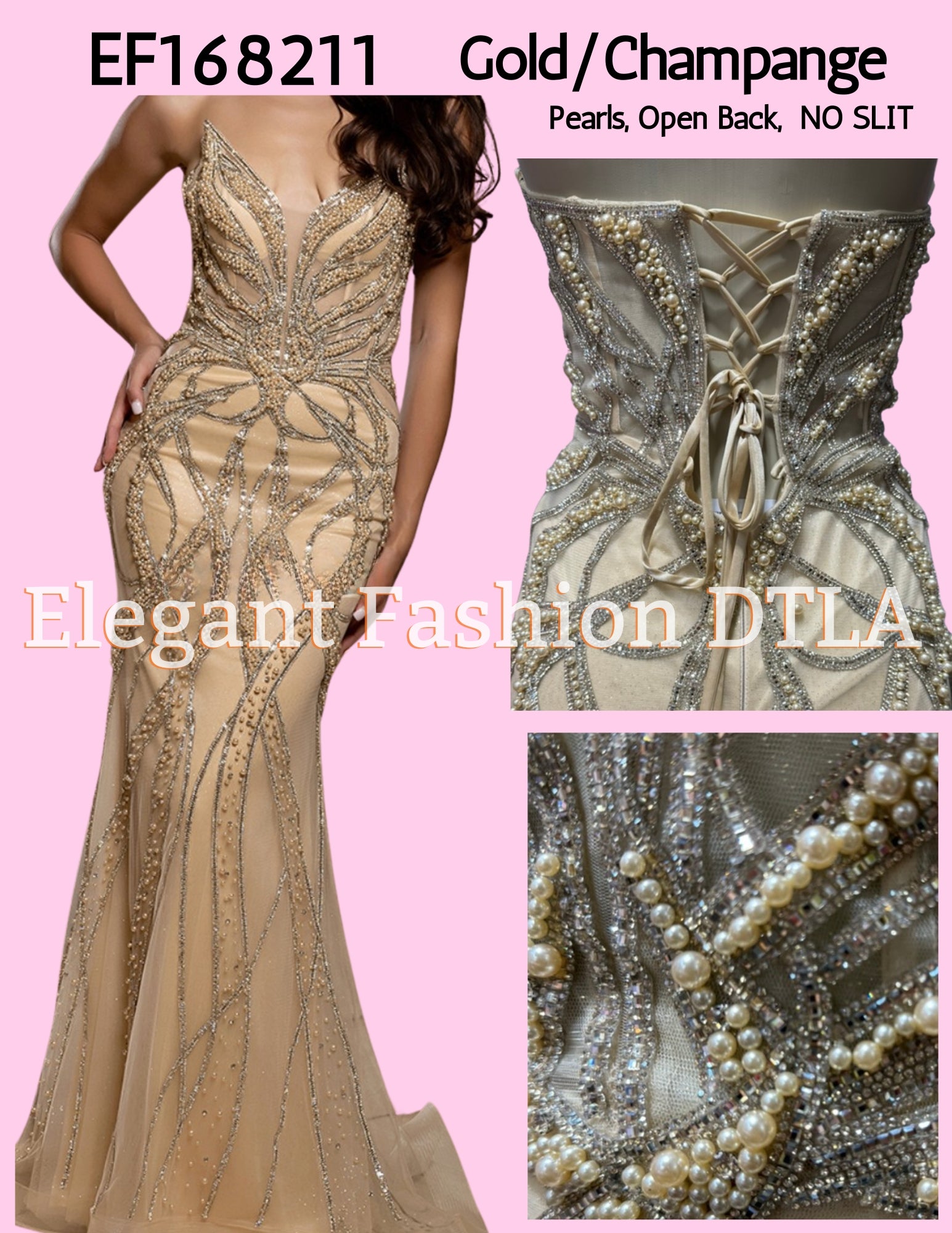 💎 2026 💎 EF168211 Pearls & Rhinestones Open Back