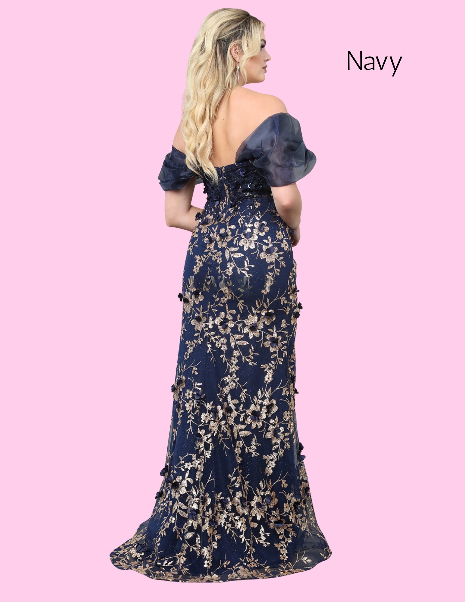 ✨ EF168037 Floral Embroidery w/Gold Glitter