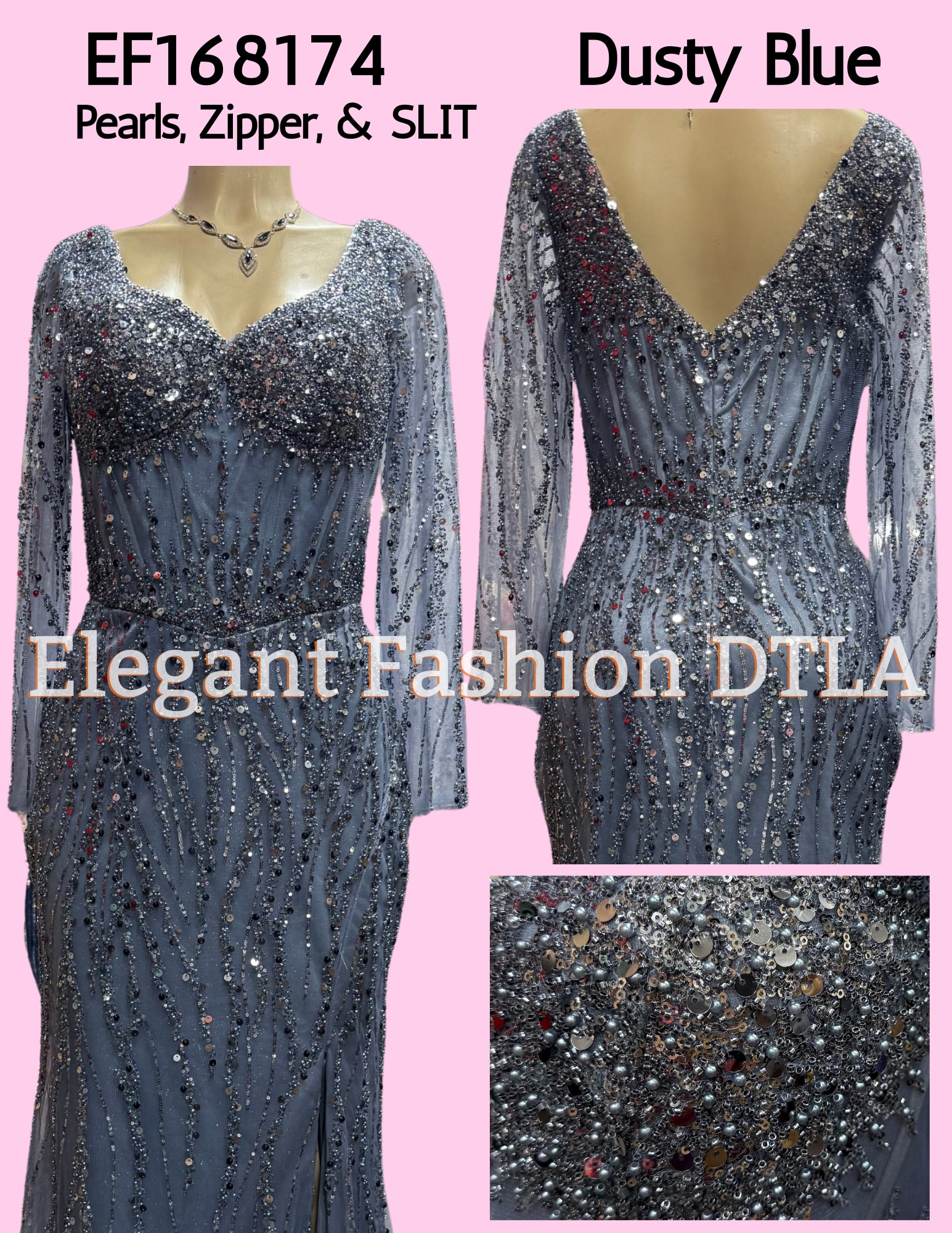 💎💎 EF168174 Long Sleeve Pearls & Sequence (NO STRETCH)