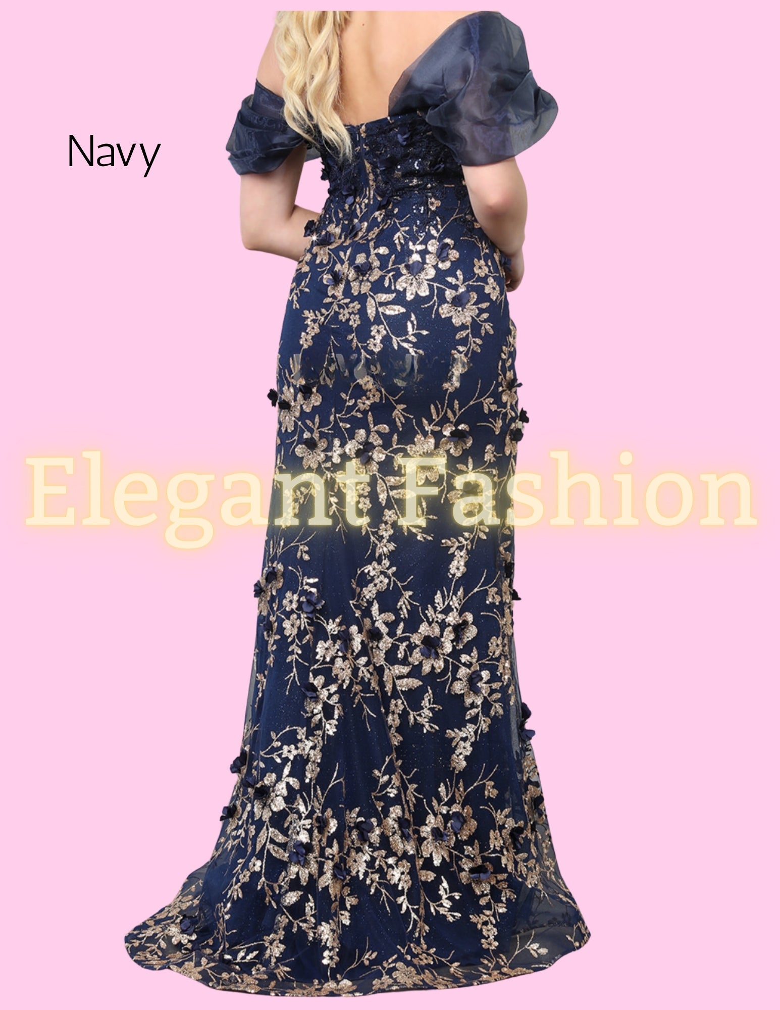 ✨ Elegant Fashion ✨  EF168037 Floral Embroidery w/Gold Glitter
