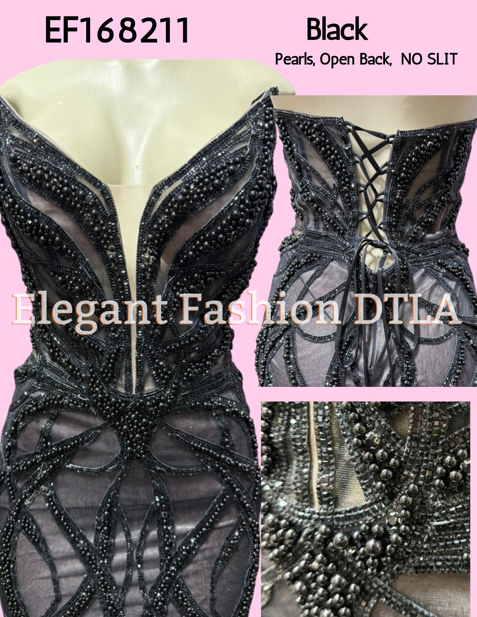 💎💎 EF168211 Pearls & Rhinestones Open Back