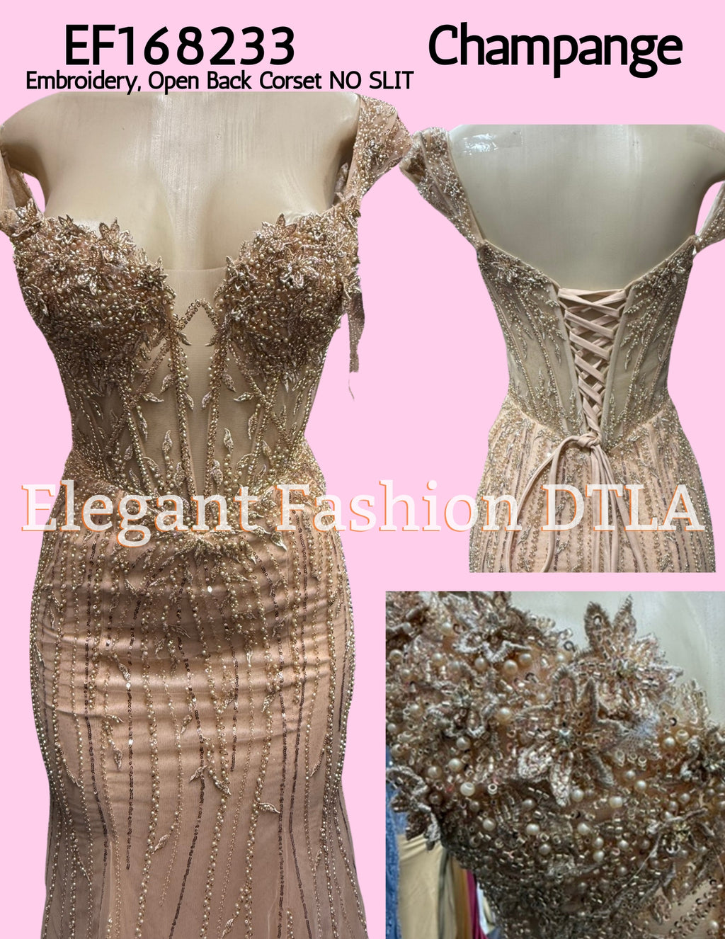 EF168223 Embroidery OPEN CORSET BACK (NO STRETCH)