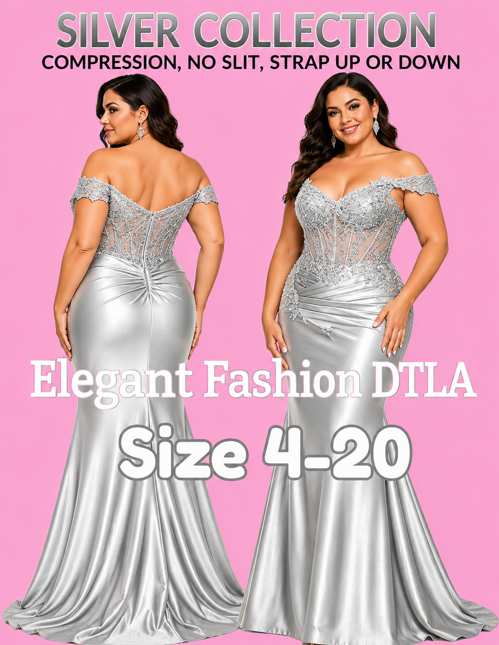 (SIZE 4-20)✨ Elegant Fashion✨ SILVER W/COMPRESSION (SIZE 4-20)