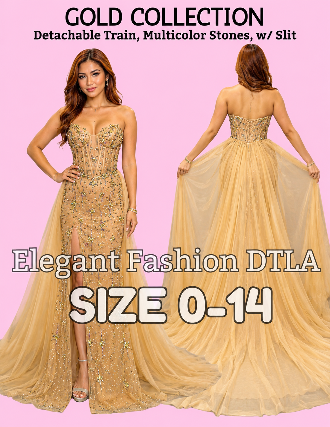 (SIZE 0-14) ✨ Elegant Fashion✨ Gold Handmade Multicolor Stones W/detachable skirt (SIZE 0-14)