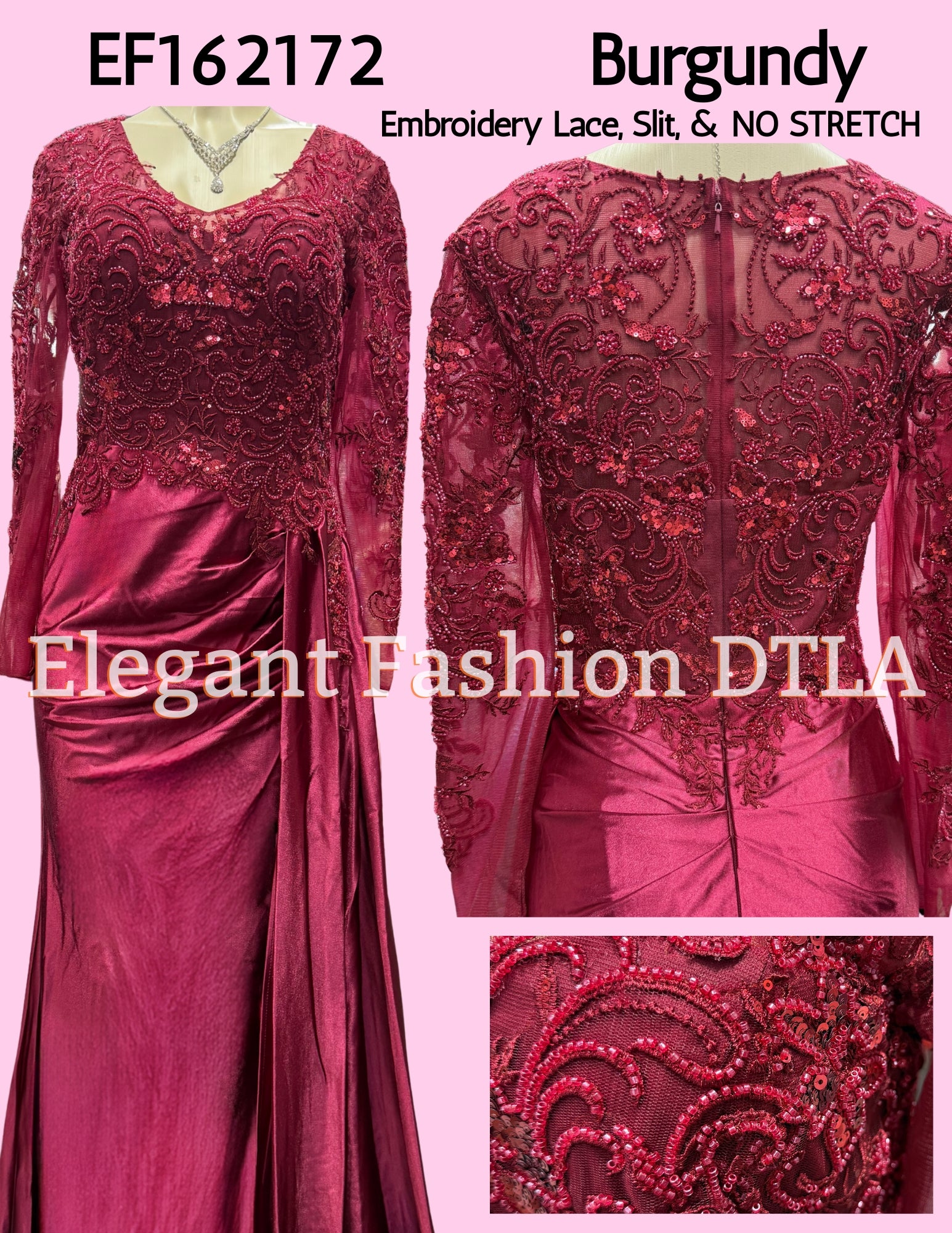 EF162172 Long Sleeve Lace Embroidery w/ SLIT