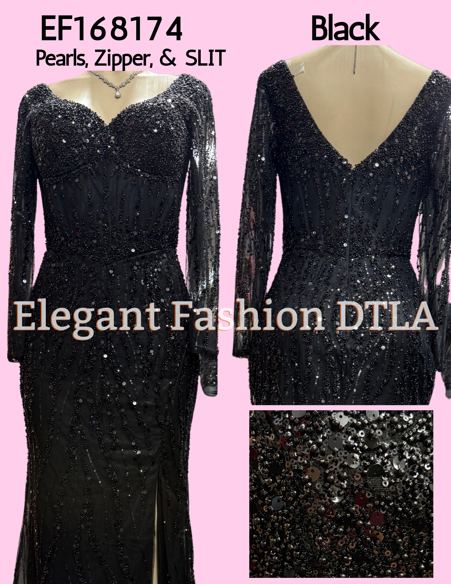 💎💎 EF168174 Long Sleeve Pearls & Sequence (NO STRETCH)