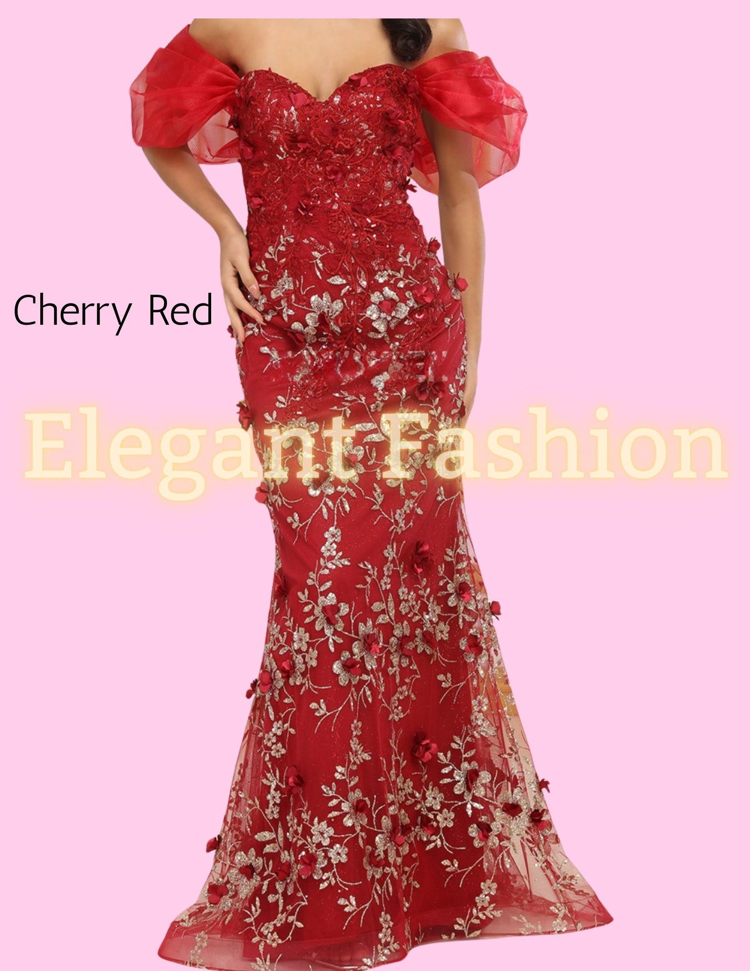 ✨ Elegant Fashion ✨  EF168037 Floral Embroidery w/Gold Glitter