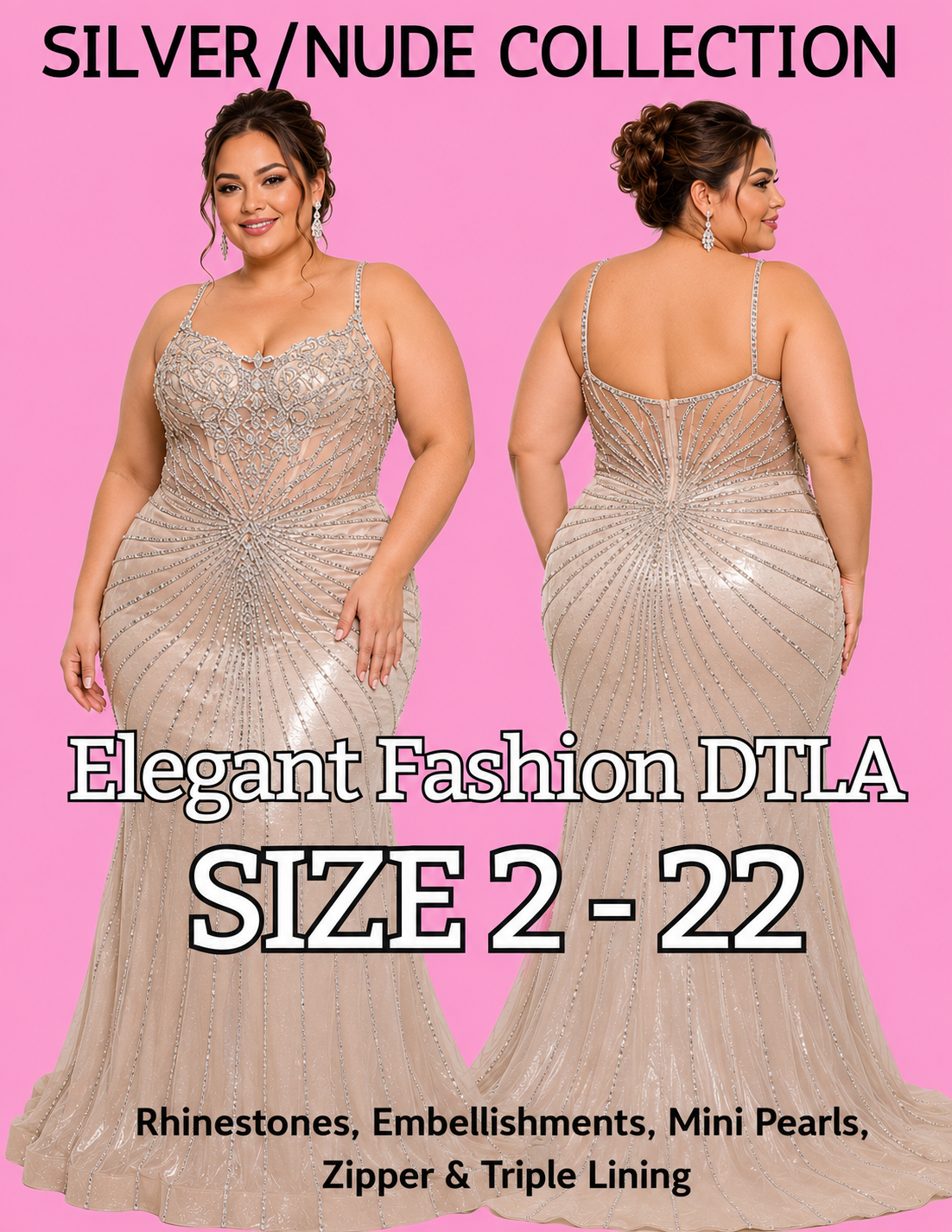 (SIZE 2-22) ✨ Elegant Fashion ✨ SILVER/NUDE Embellishments and Mini Pearls