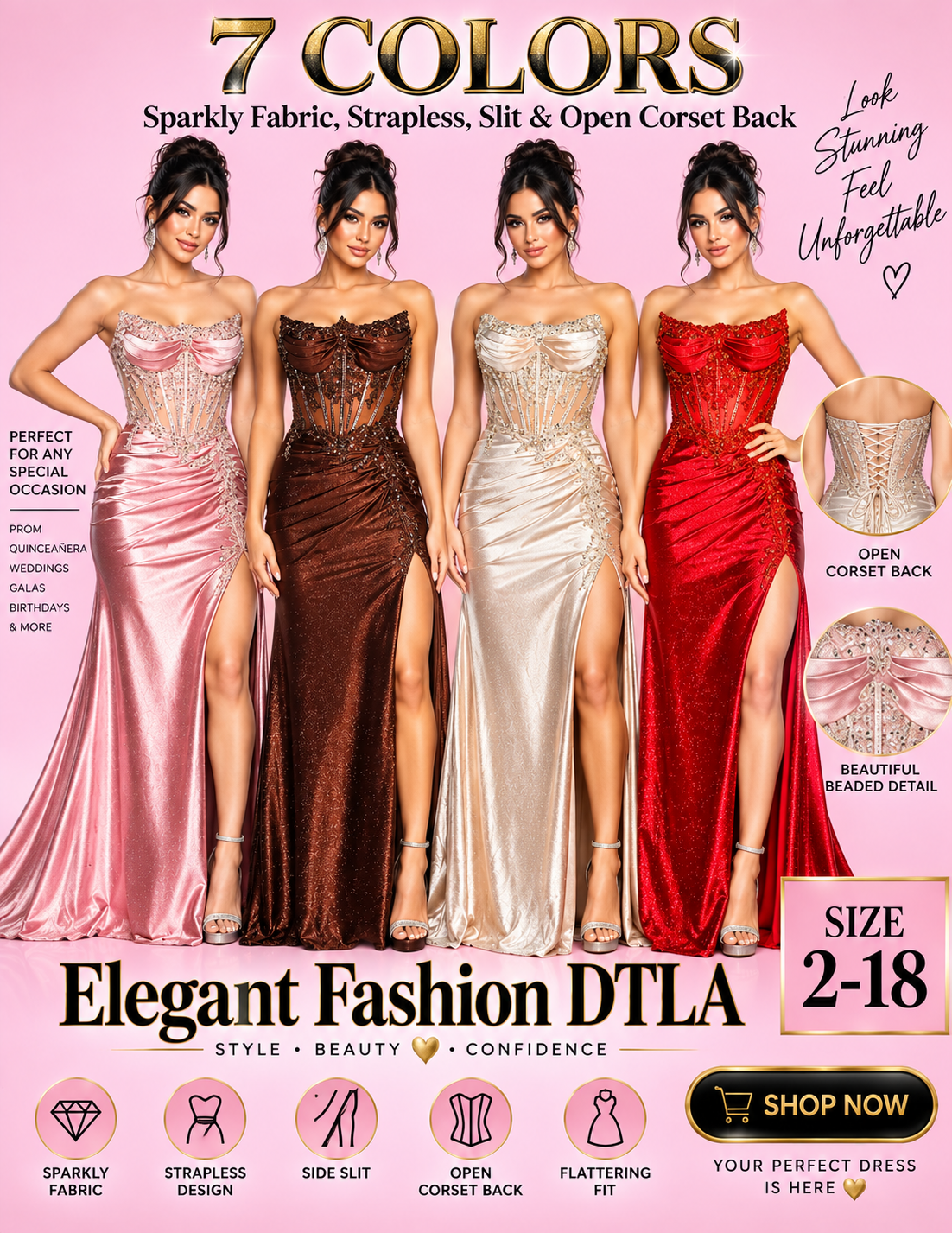 7 COLORS✨ (SIZE 2-18) ✨ Elegant Fashion✨  EF163352