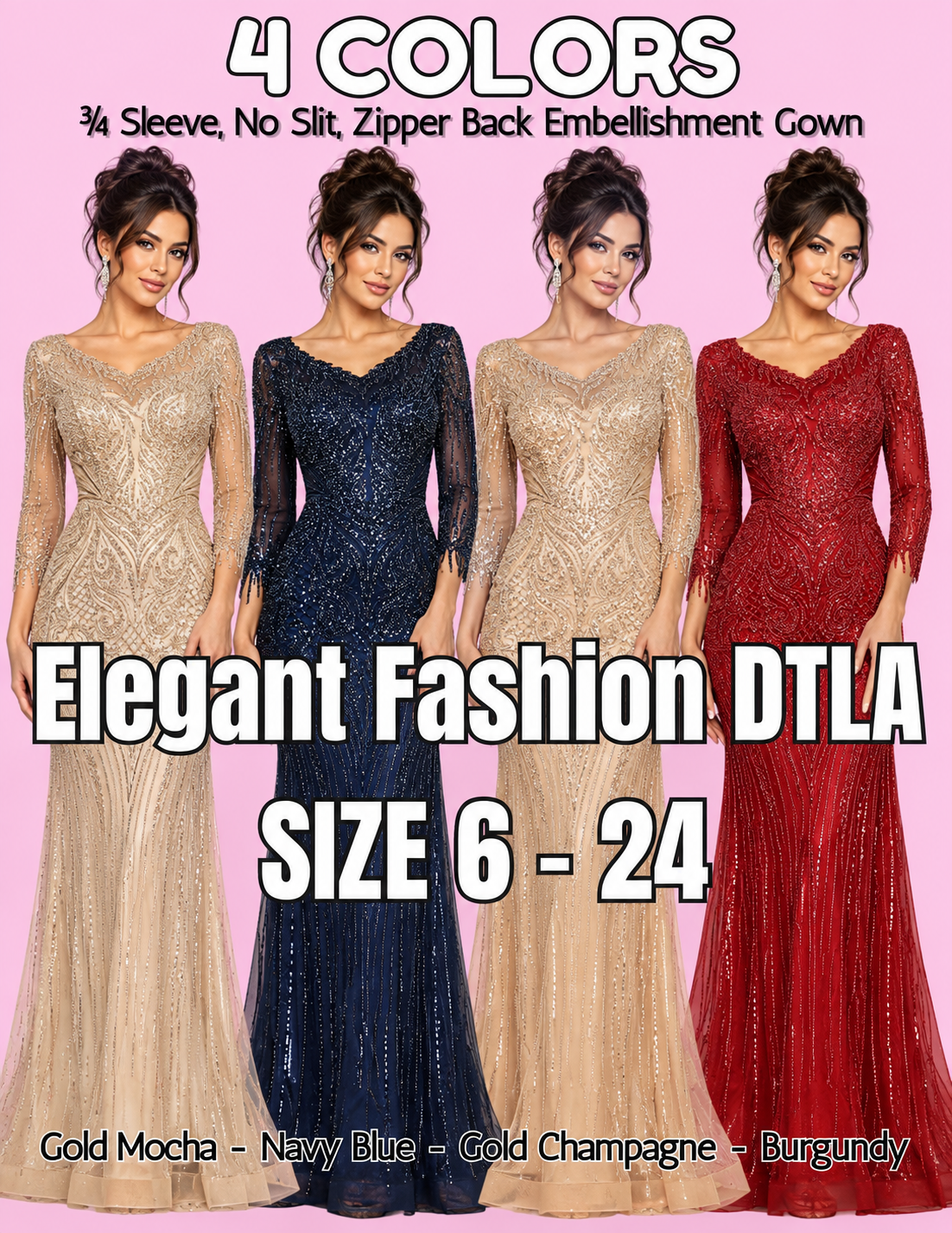 4 COLORS✨ (SIZE 6-24) ✨ Elegant Fashion✨  EF163417