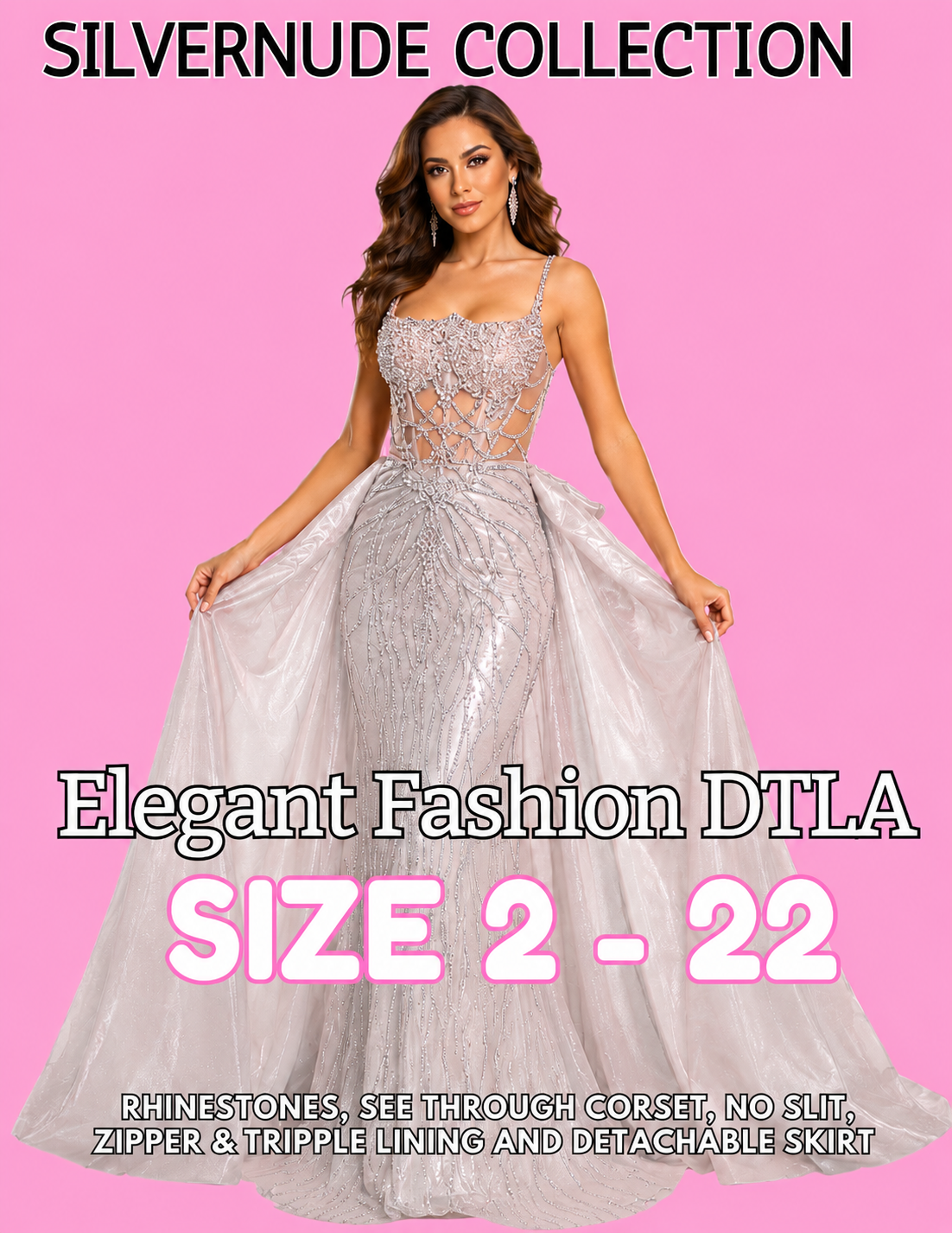 (SIZE 2-22)✨ Elegant Fashion✨ 3 COLORS: RHINESTONES W/DETACHABLE SKIRT