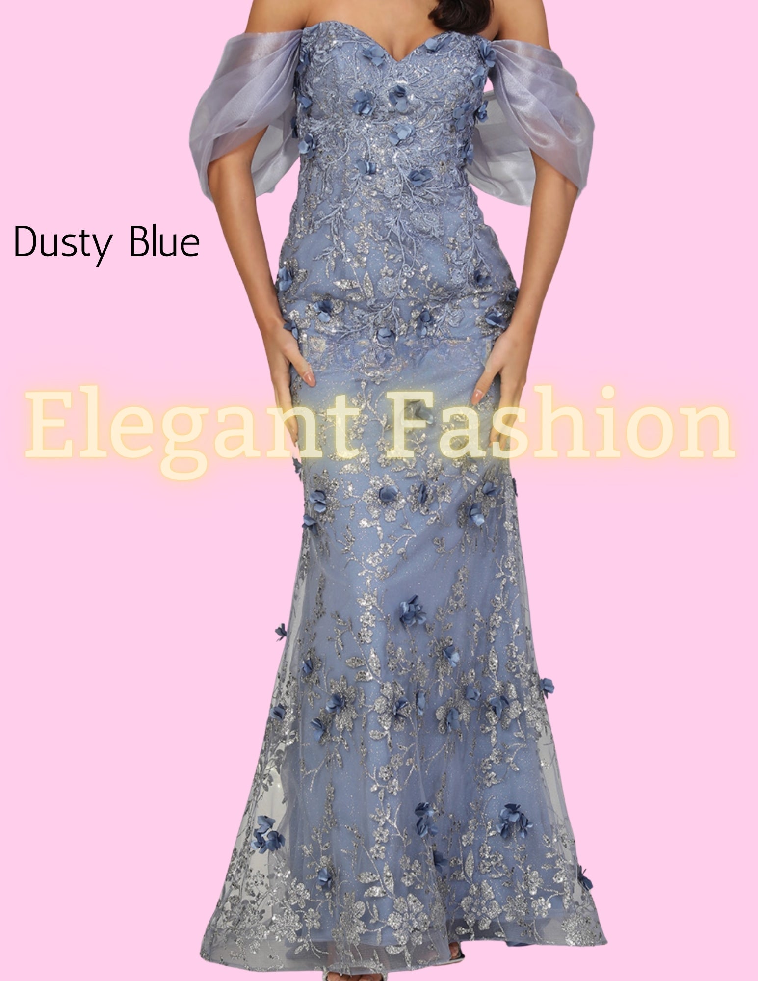 ✨ Elegant Fashion ✨  EF168037 Floral Embroidery w/Gold Glitter