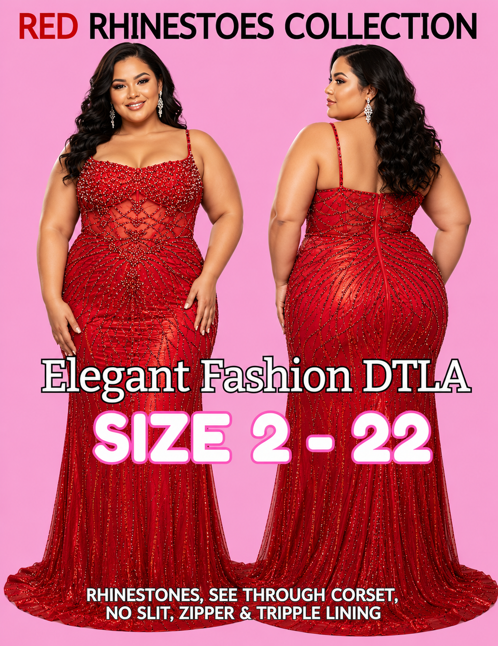 PLUS SIZE (SIZE 2-22) ✨ Elegant Fashion✨ 3 COLORS OF Rhinestones & NO SLIT