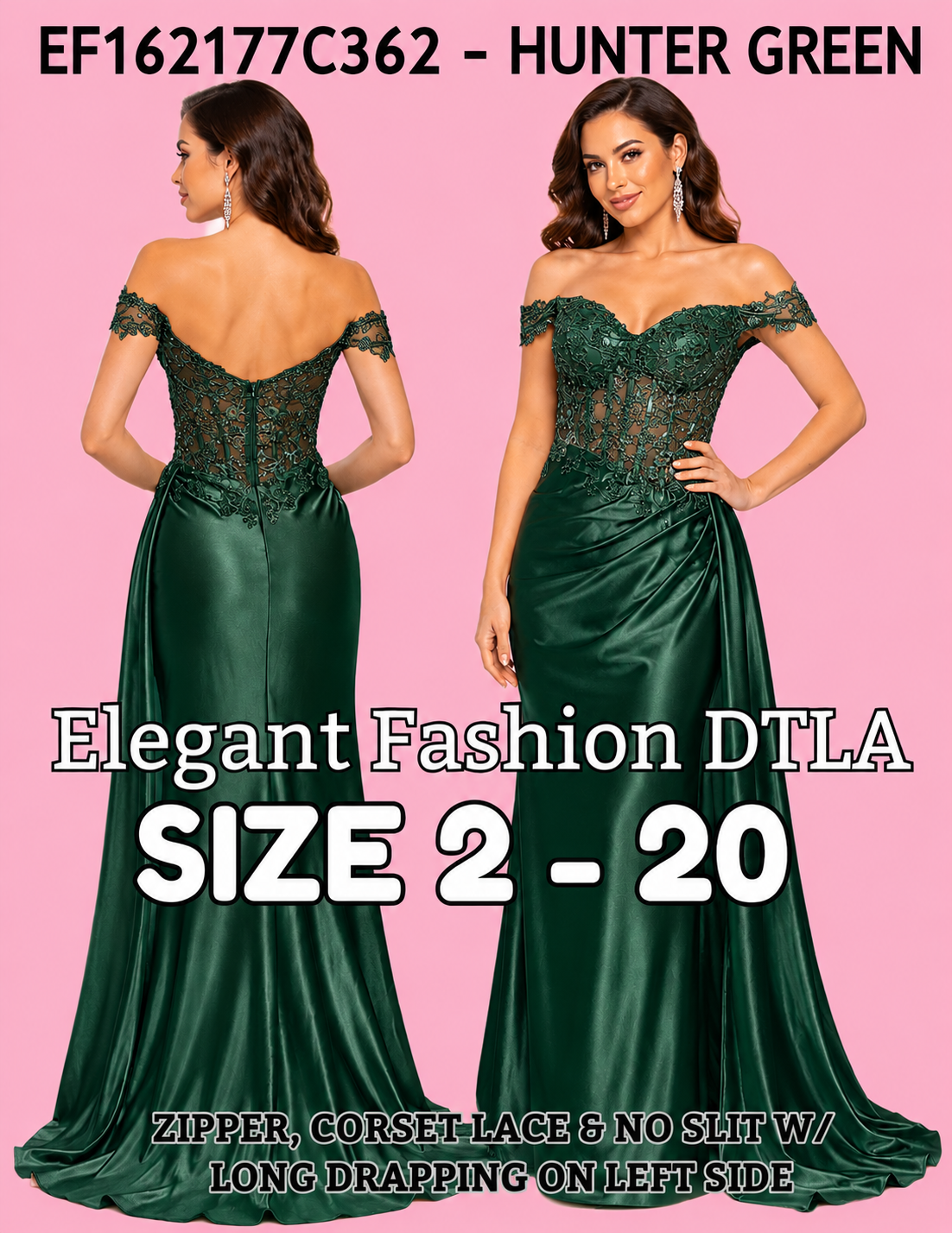 (SIZE 2-22)✨9 COLORS:  Corset Lace w/ no slit
