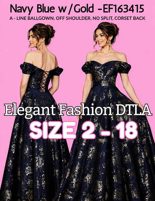 (SIZE 2-18) NAVY BLUE BALL GOWN ✨ Elegant Fashion✨  EF163415 (