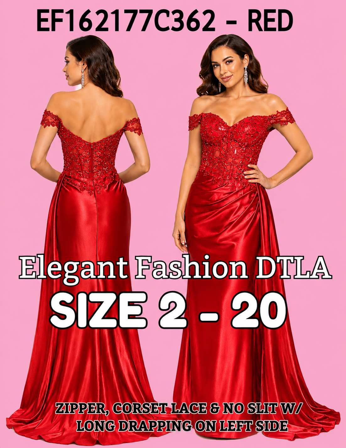 (SIZE 2-22)✨9 COLORS:  Corset Lace w/ no slit