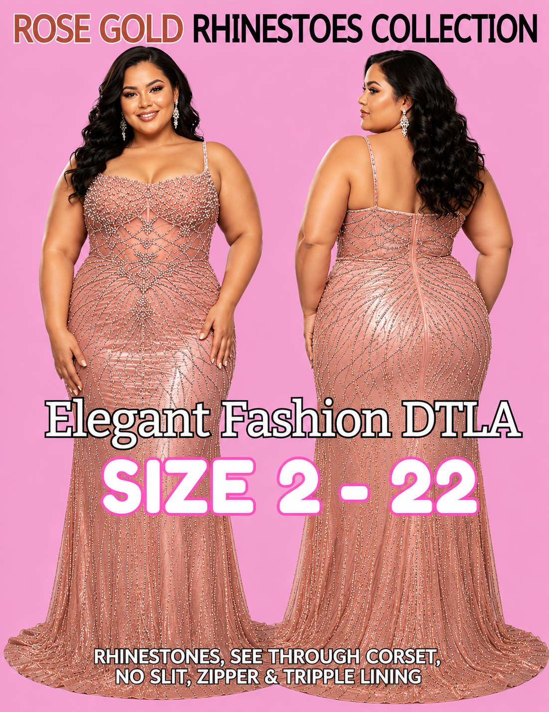 PLUS SIZE (SIZE 2-22) ✨ Elegant Fashion✨ 3 COLORS OF Rhinestones & NO SLIT