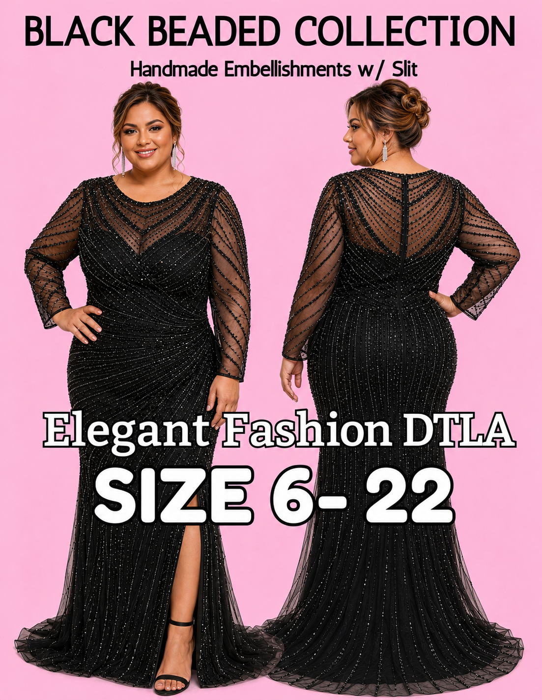 (SIZE 6-22)✨ Elegant Fashion✨ BLACK EMBELLISHMENTS
